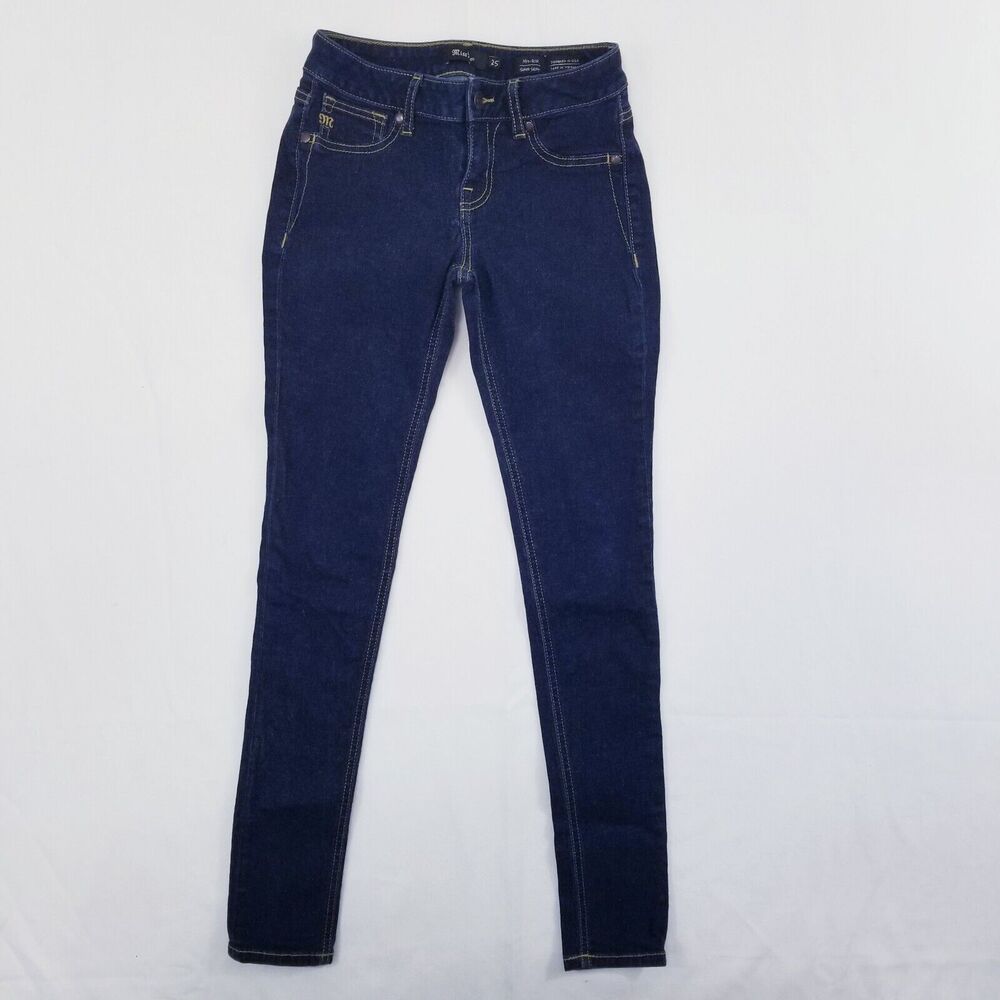 Miss Me Mid Rise Super Skinny Wms Jeans Size 25 Blue Dark Denim Simple FLAW